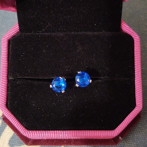 925 Silver and lab sapphire earrings - Picture 1 of 2